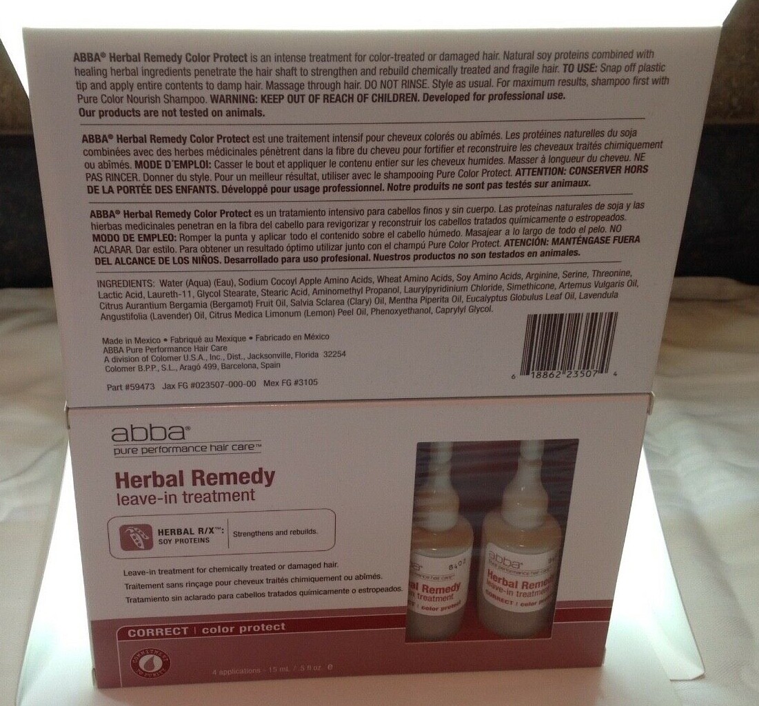 Abba Herbal Remedy Leave-in Treatment Color Protect 4 x 15ml / 5 oz – LOT OF 2