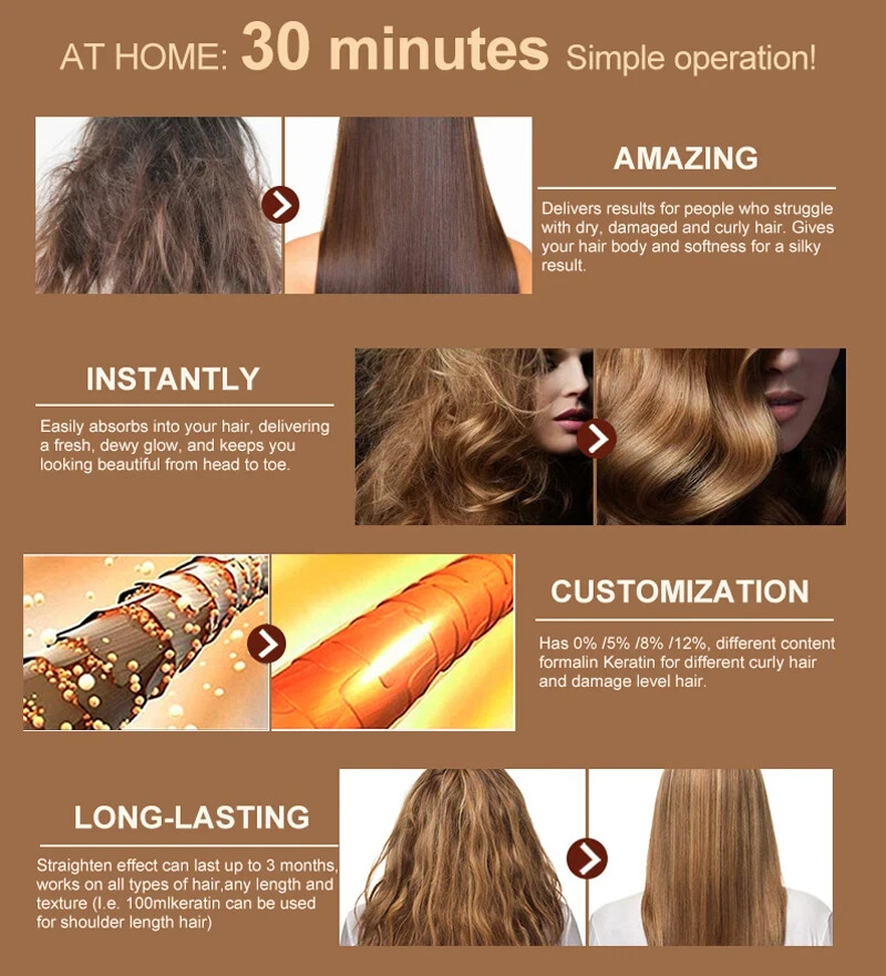 PURC 12% 1000ml Keratin Hair Straightening Smooth Treatment Curly Frizzy Hair