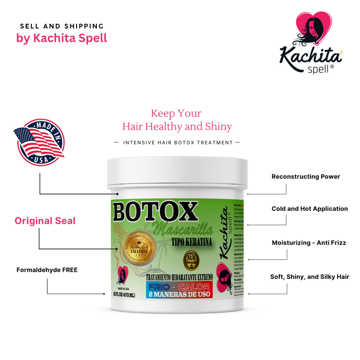 Kachita Spell Keratin FORMALDEHYDE FREE No Formol 8oz + HairBotox 16 oz