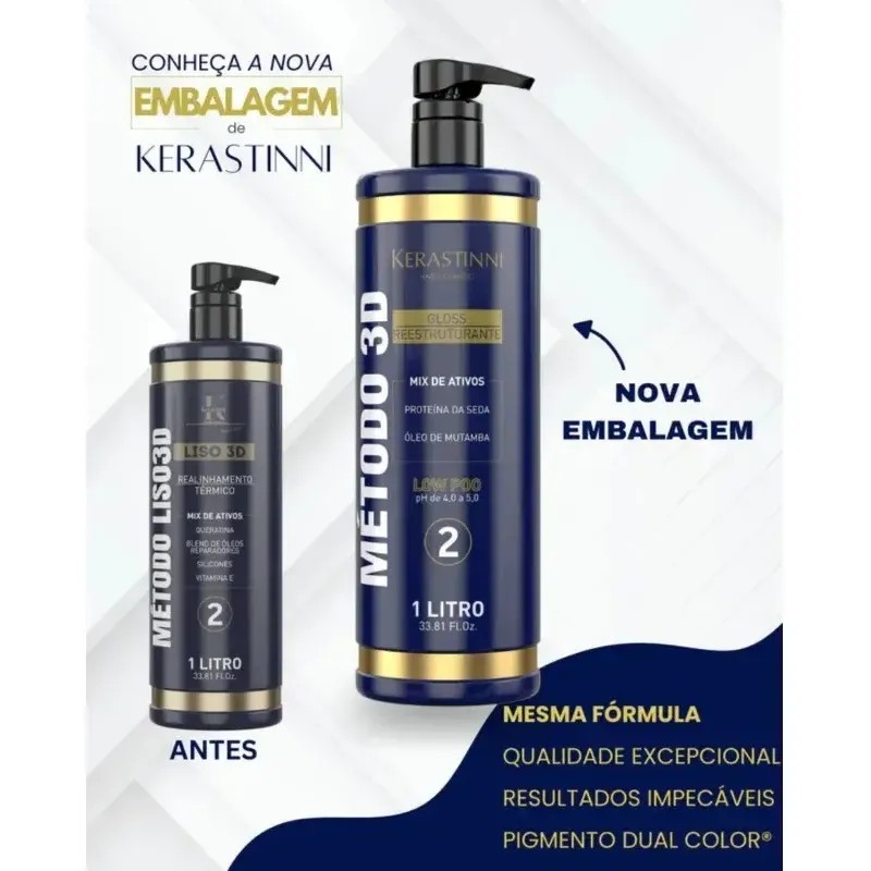 Kerastinni Smooth 3D Treatment Kit / Shampoo 1L + Active 1L / Kit Professional