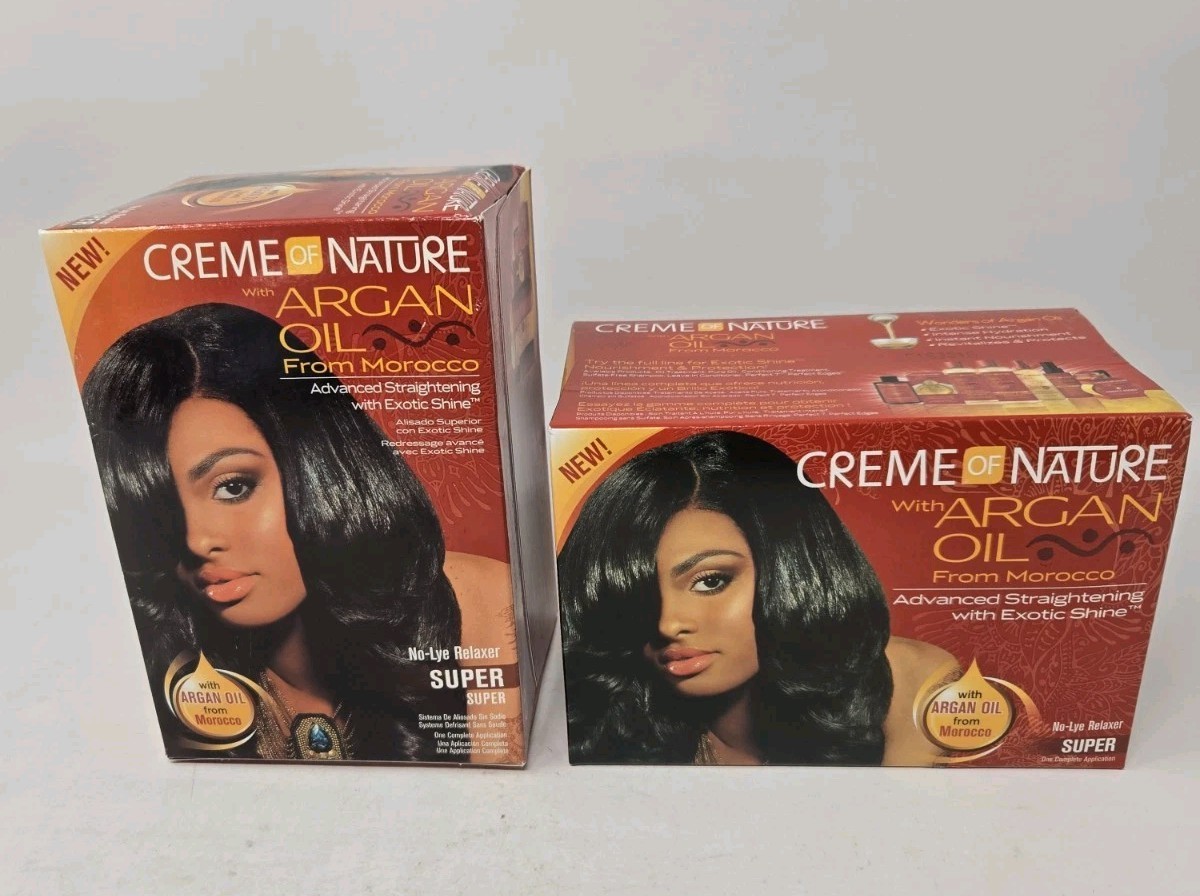 2 Creme of Nature Argan Oil No Lye Relaxer SUPER For Course Thick Hair Texture