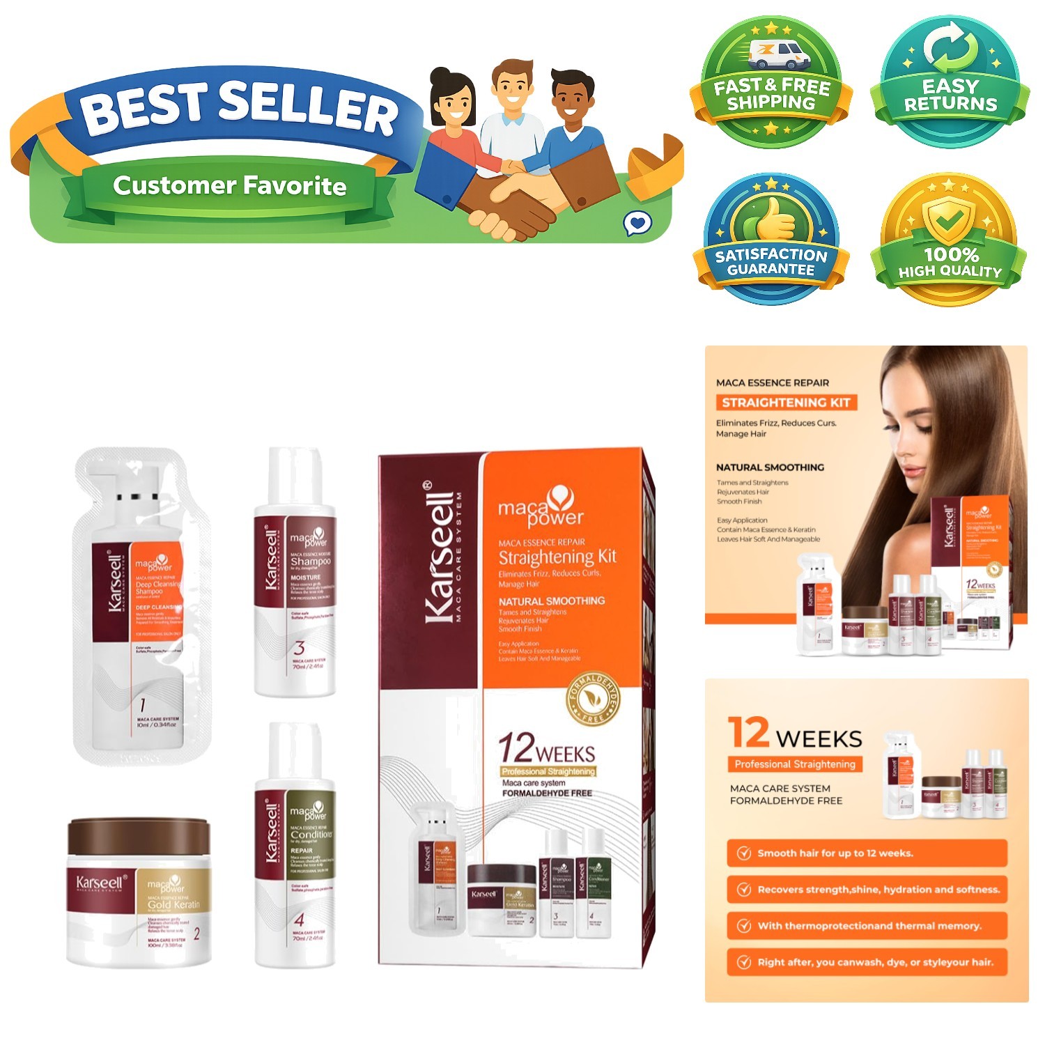 Maca essence repair Straightening Kit, 12 Weeks of Home Use Professional Stra…