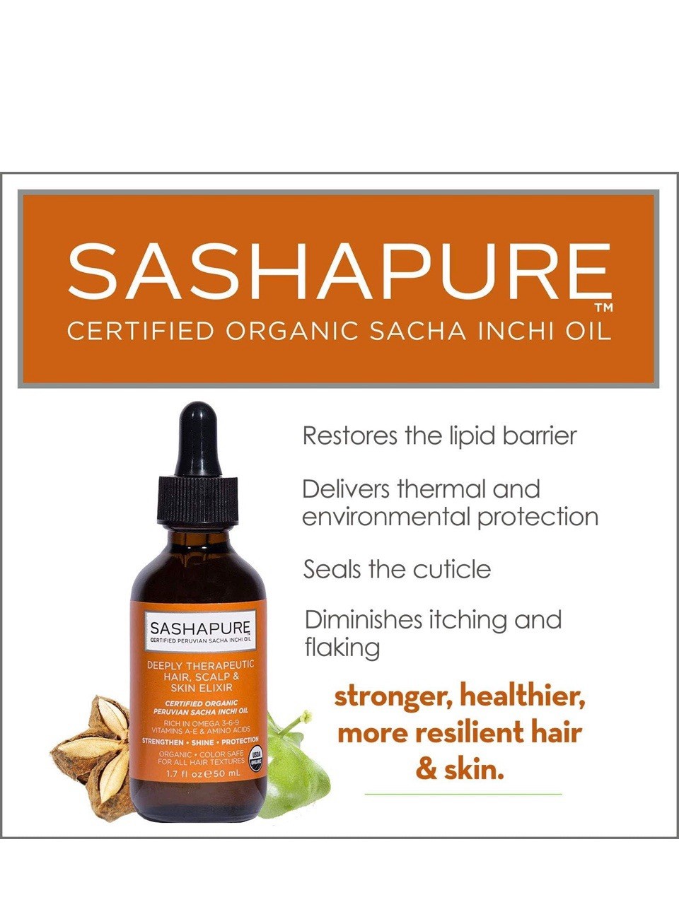 SASHAPURE Deeply Therapeutic Hair Scalp & Skin Elixir, Organic Hair Serum 1.7 Oz