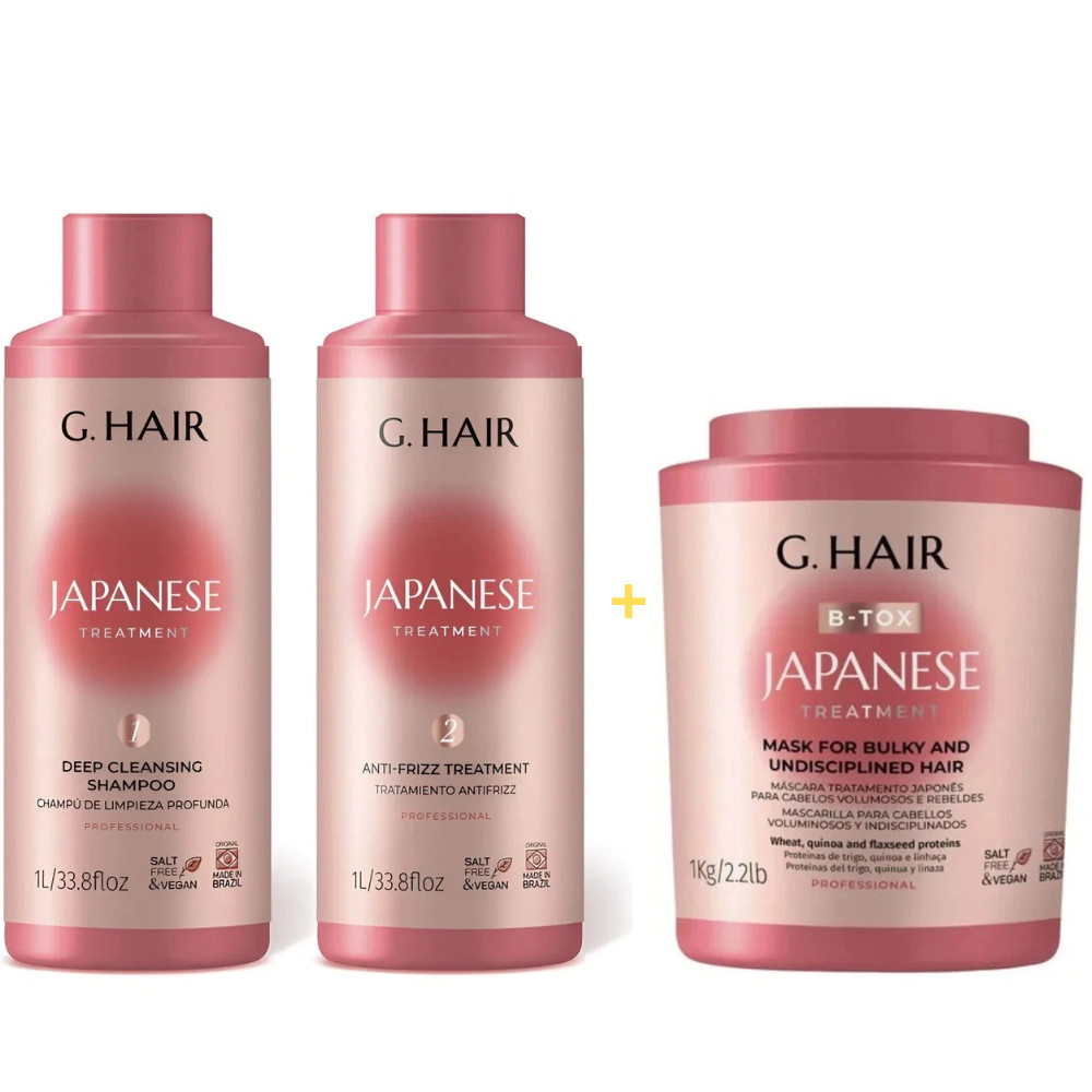 G-Hair Japanese Treatment 2x1L + Btx 1kg Kit – Brazilian Keratin Smoothing Set