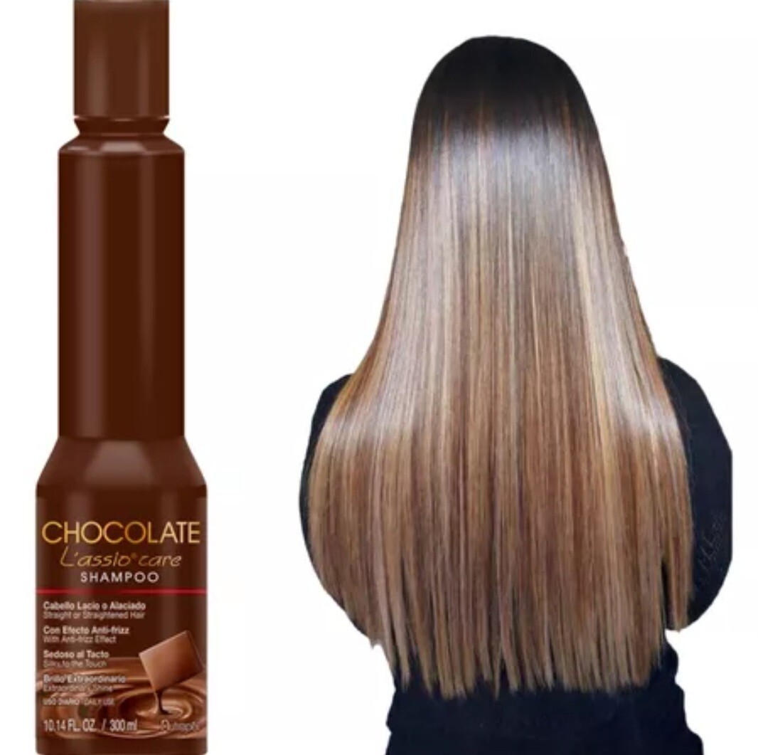2 SHAMPOOS CHOCOLATE L’ASSIO TEMPORARY HAIR STRAIGHTENER 10.1OZ / CABELLO LACIO