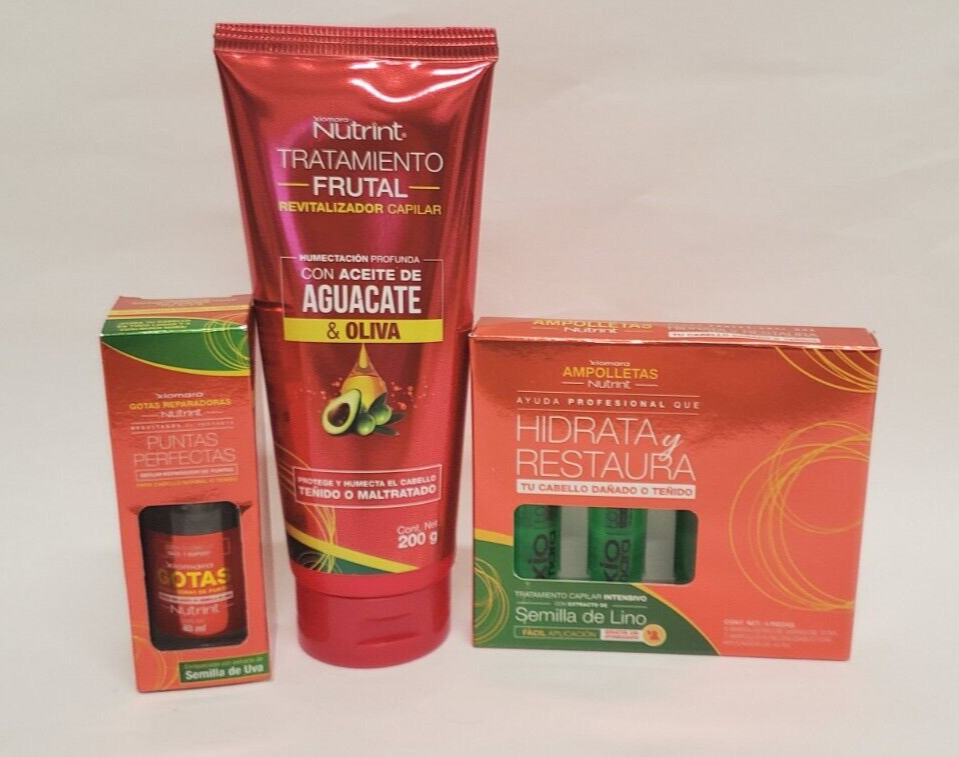 Xiomara Nutrint Kit Hidrata y Restaura Cabello Dañado puntas perfectas Uva(3pck)