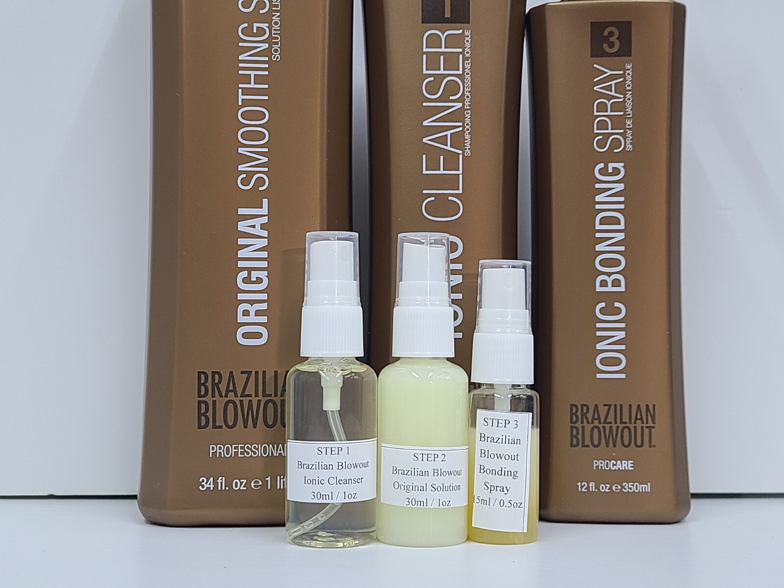 Brazilian Blowout Ionic Cleanser/Solution/Spray 1,2&3 STEPS (1oz) Full Set