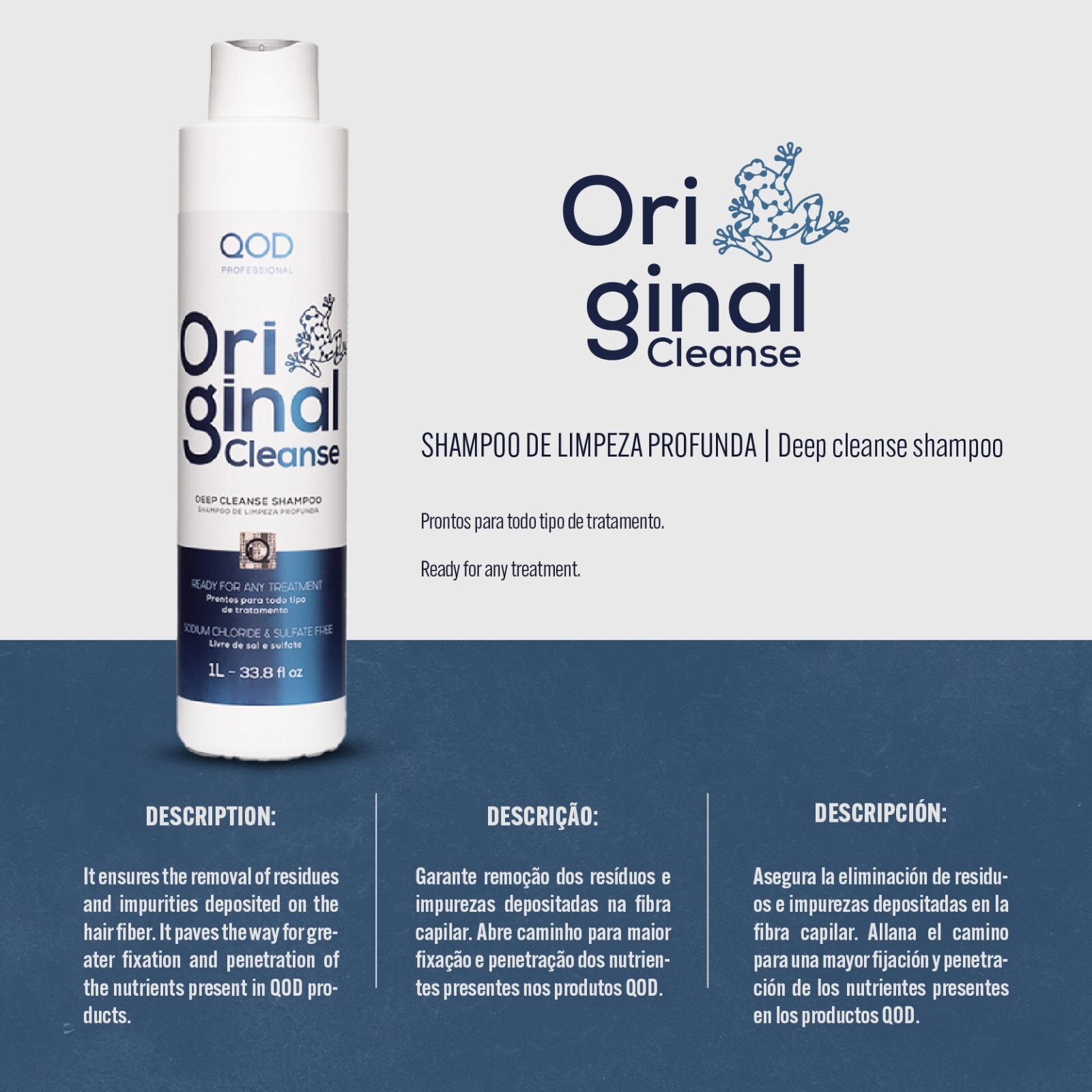QOD PRO ORIGINAL CLEANSE SHAMPOO 1000ML PRETREATMENT BRAZILIAN SMOOTHENING