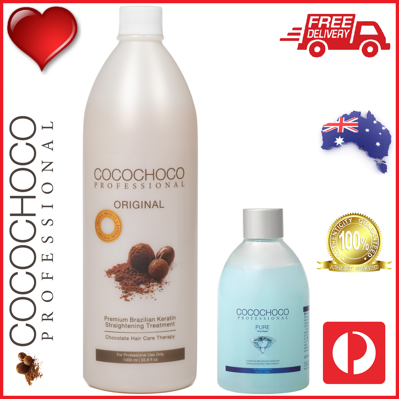 ❤❤ COCOCHOCO Pro ORIGINAL 1000ml + PURE 250ml Brazilian Keratin Salon Treatment