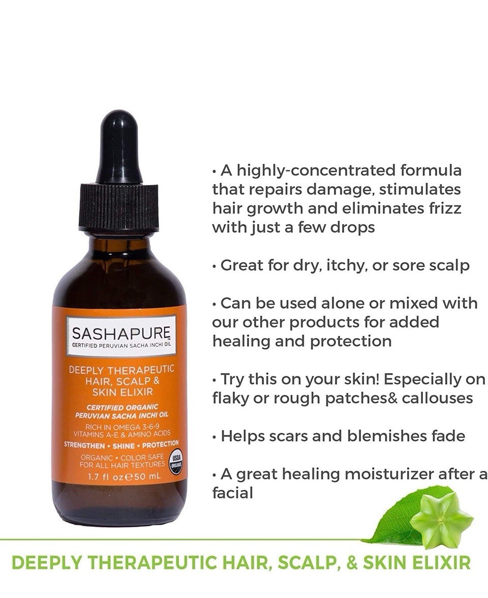 SASHAPURE Deeply Therapeutic Hair Scalp & Skin Elixir, Organic Hair Serum 1.7 Oz