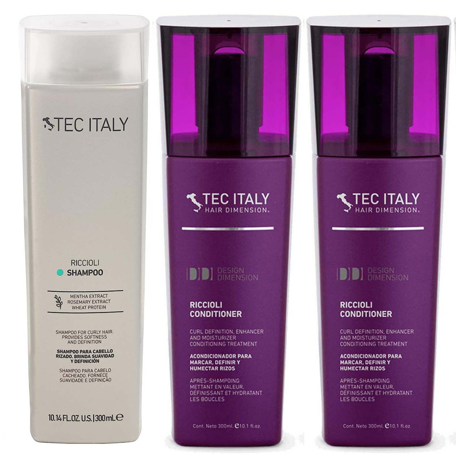 Tec Italy Riccioli Curl Defining 3 Piece Set, 1 Shampoos + 2 Conditioner 10.1 oz