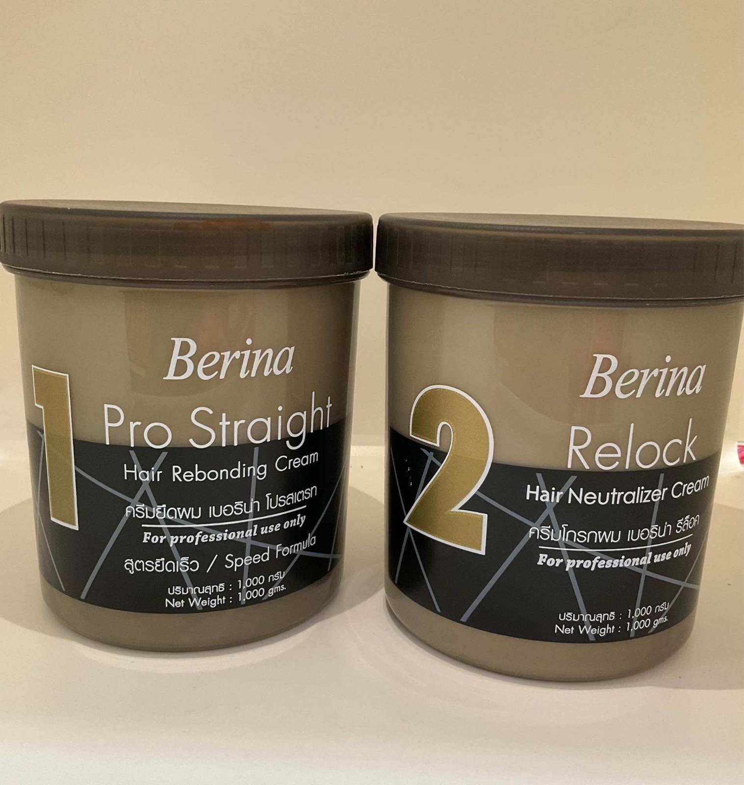 Set Berina Pro Straight Hair Rebonding Cream & Relock Neutralizer Cream 1000 g.