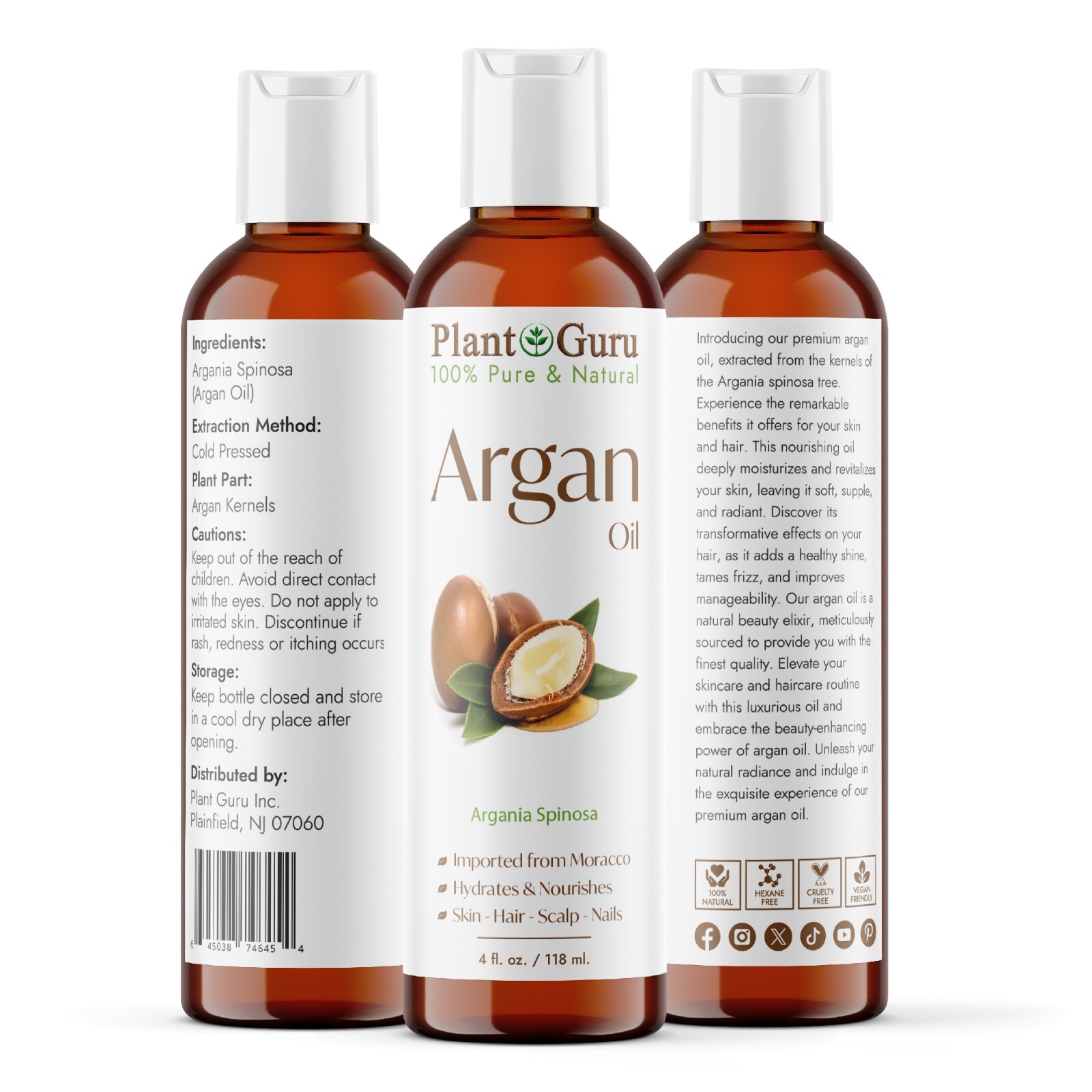 Argan Oil 4 oz of Morocco 100% Pure Unrefined Virgin Moroccan For Hair Skin Face