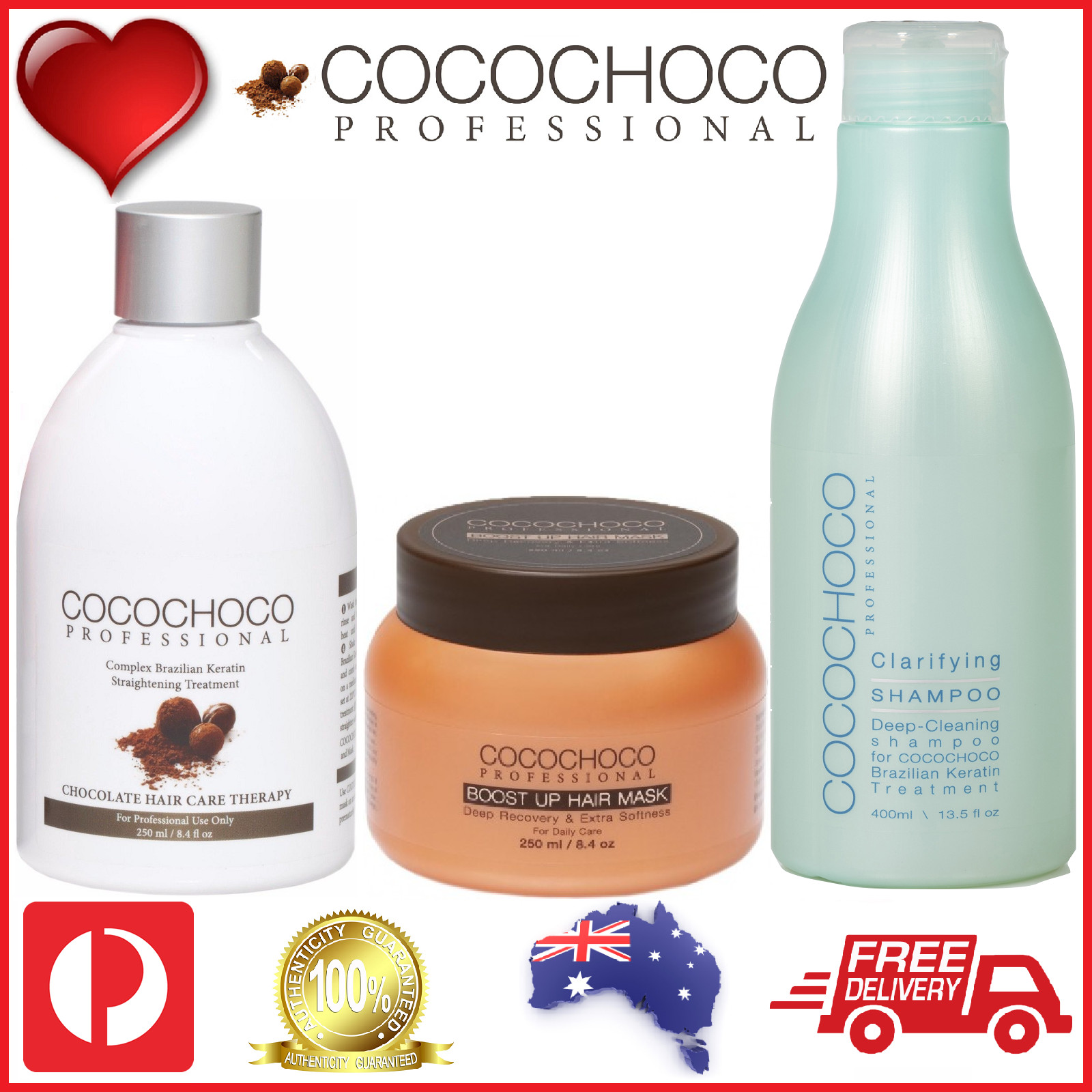 ❤❤ COCOCHOCO Pro ORIGINAL Keratin 250ml + BOOST UP Mask 250ml + SHAMPOO 400ml