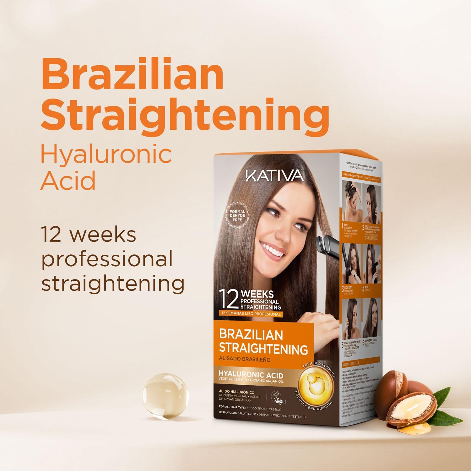 Kativa Brazilian Straightening Kit, 12 Weeks of Home Use Professional