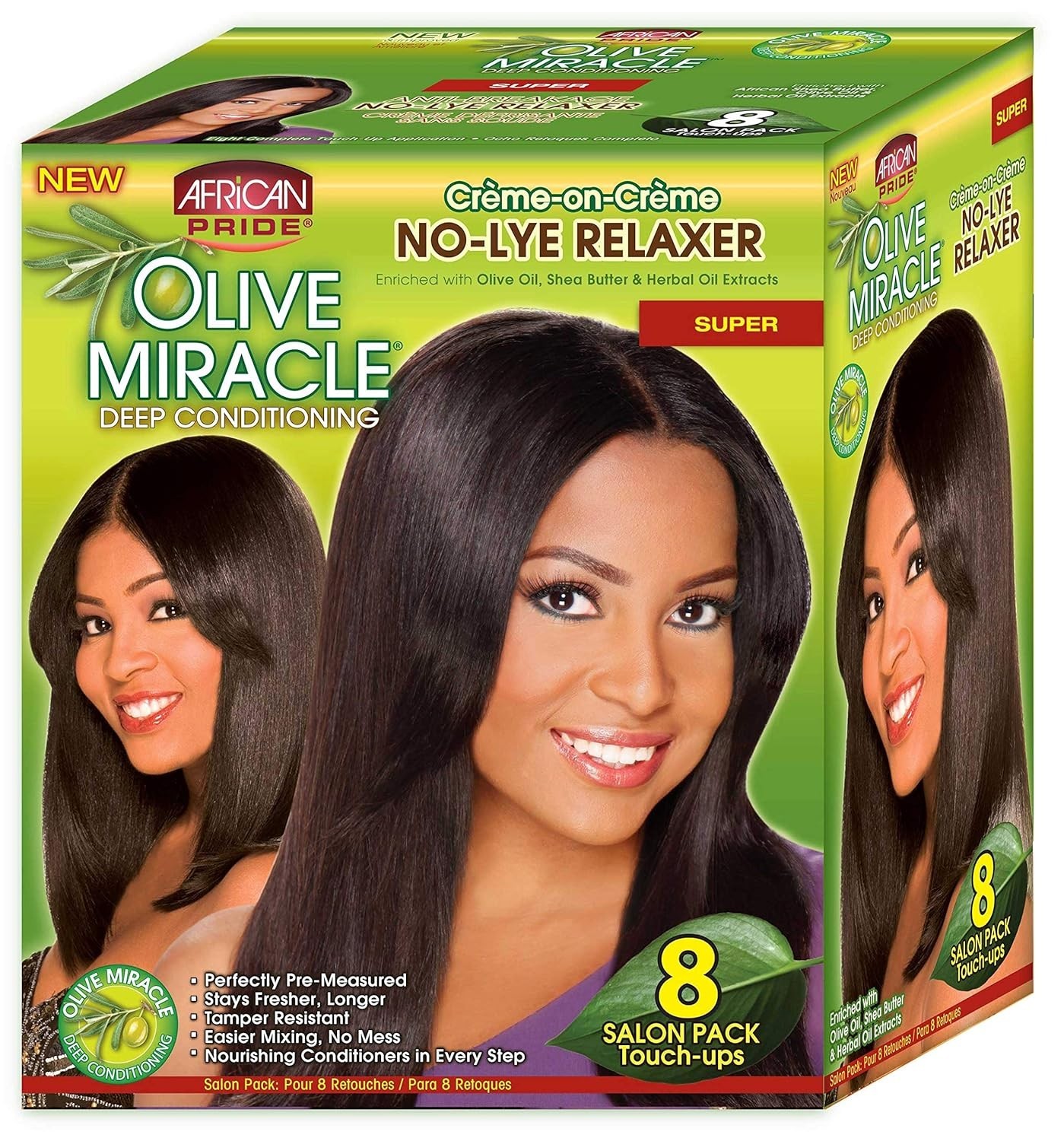 African Pride Olive Miracle Deep Conditioning No-Lye Relaxer Kit 8 Salon Pack