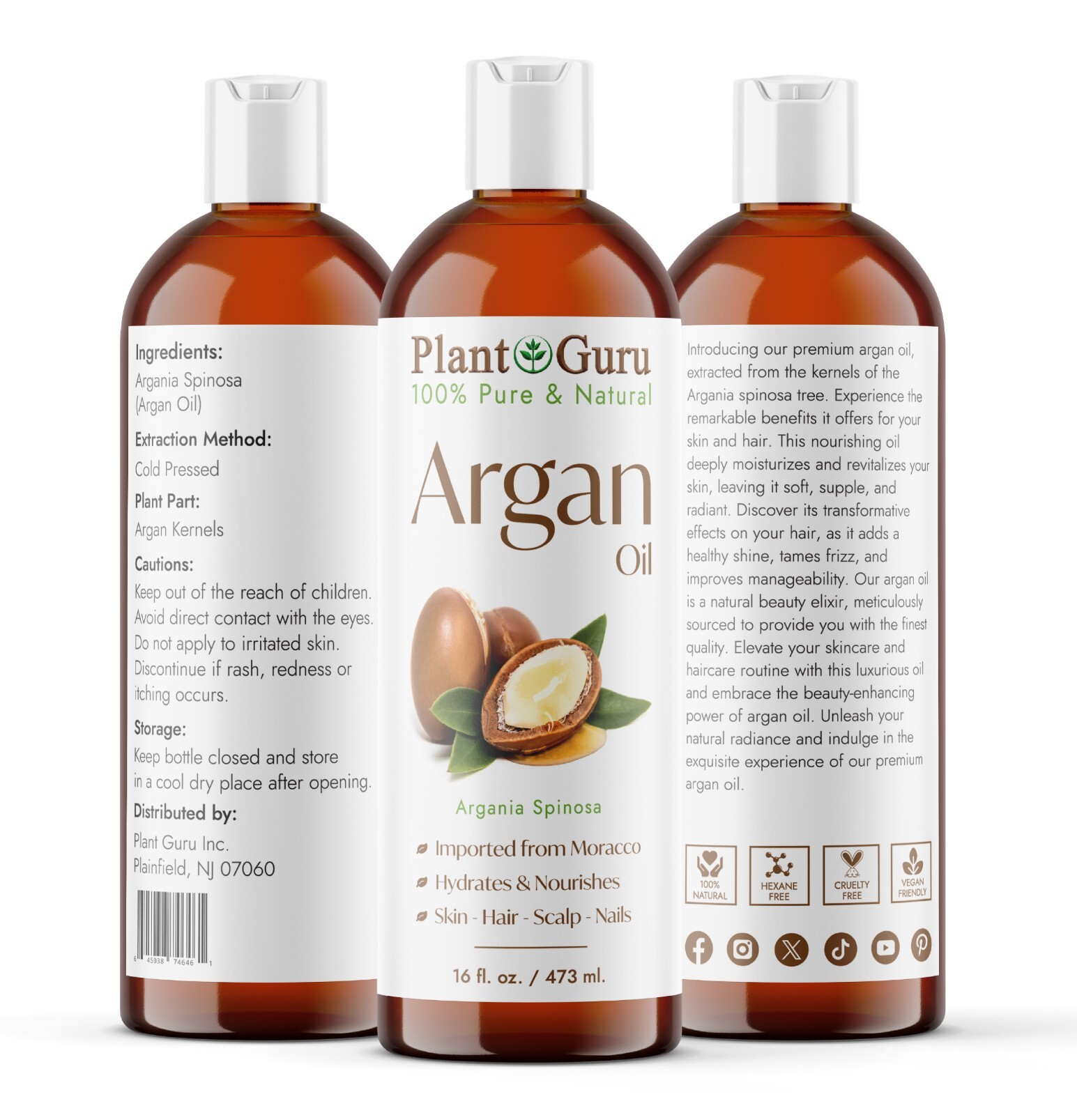 Argan Oil 16 oz. Morocco 100% Pure Natural Unrefined For Hair Growth Skin Face