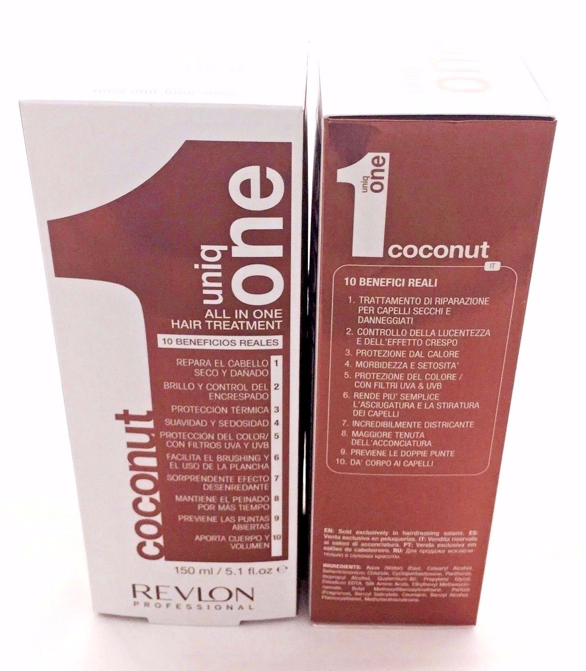 UNIQ 1 COCONUT 5.1OZ 2PC 10 BENEFITS. REPAIR,SHINE,PROTECT,SMOOTH,BODY,UVA,UVB