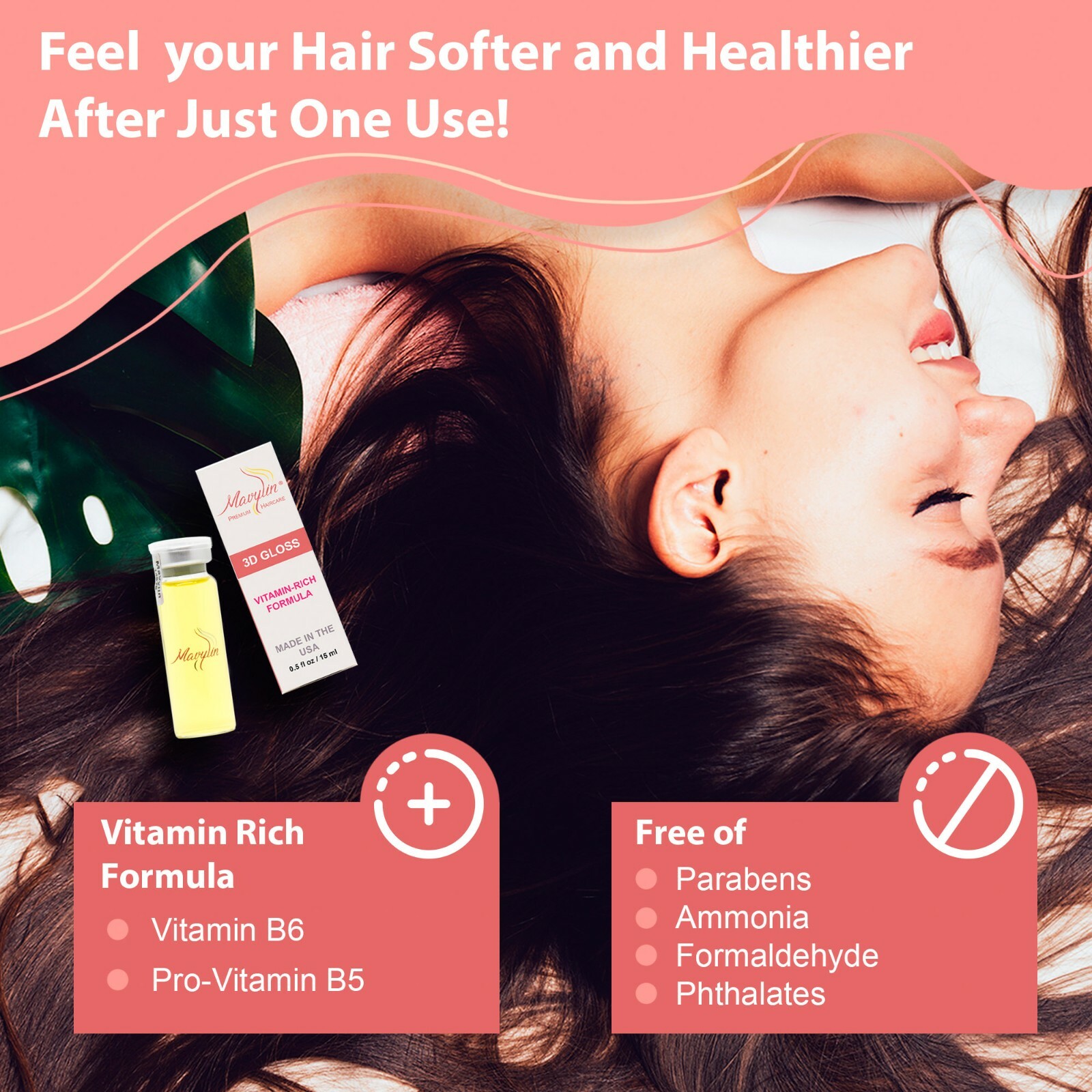 Mavylin 3D GLOSS Ampoules Hair Repair Treatment for Dry or Damaged Hair 3 VIALS