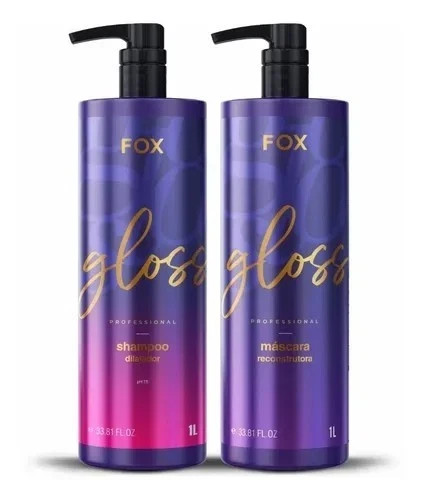 Kit Fox Gloss Professional 2x1L Treatment Keratin Brazilian 100% Liso Natural