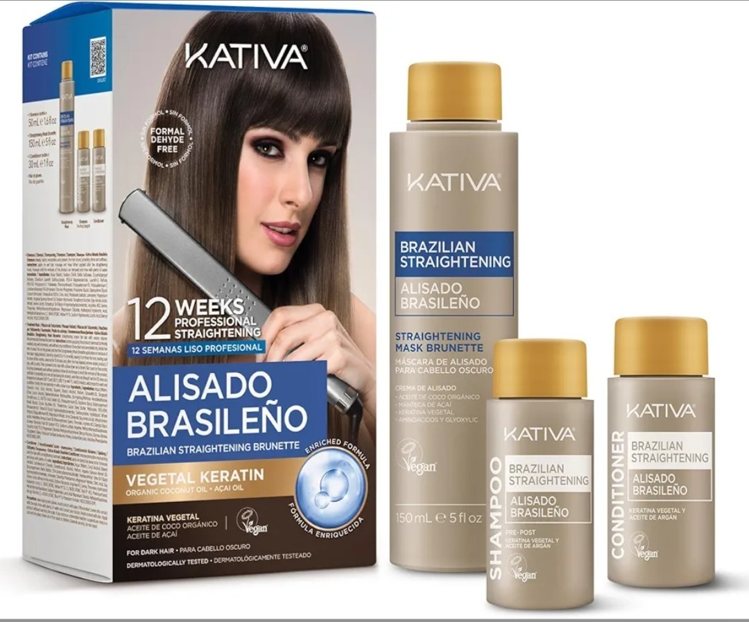 KATIVA Brazilian Keratin Hair Straightening Treatment Brunette, 12 Weeks Smooth