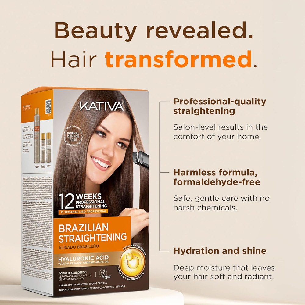 KATIVA Brazilian Keratin Treatment Kit At-Home Hair Straightening Up to 12 Weeks