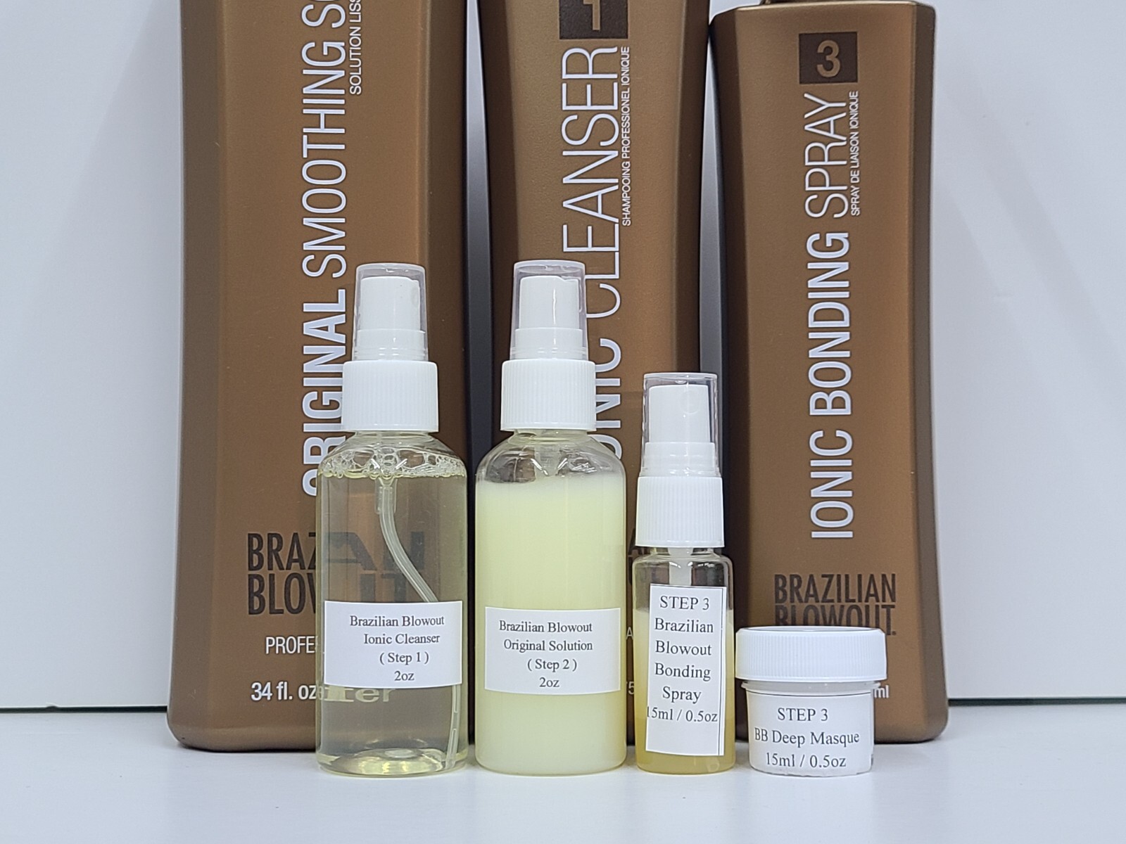Brazilian Blowout Ionic Cleanser(2oz)/Solution(2oz)/Spray&Masque(0.5oz) FULL SET
