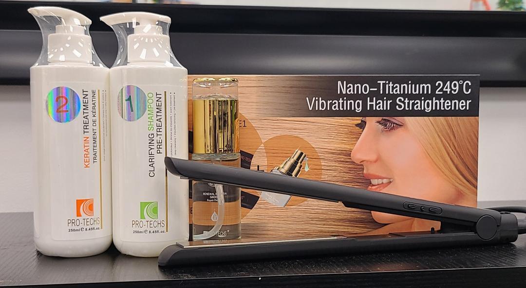 PRO-TECHS KERATIN FORMALDEHYDE FREE – Set 8,45 oz + A Nano Titanium Flat Iron