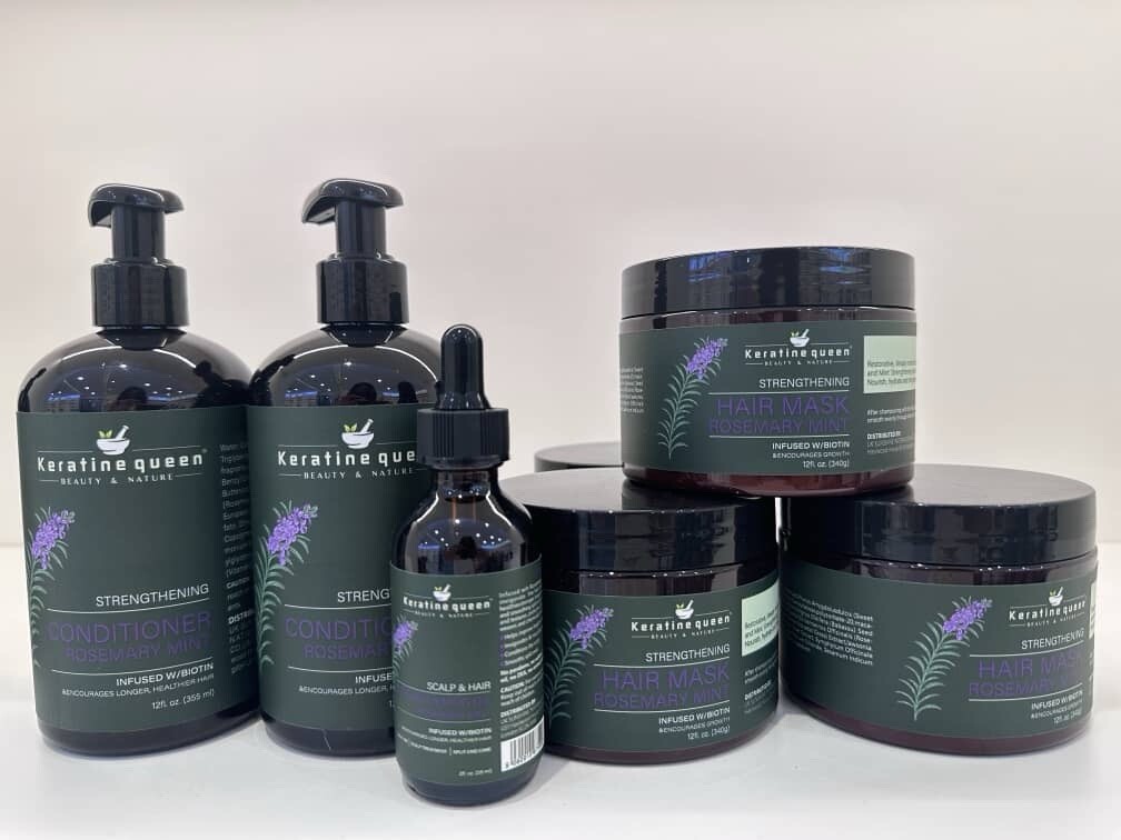 Keratin queen Rosemary Set Of 4 ; Shampoo, Conditioner, Mask And Oil