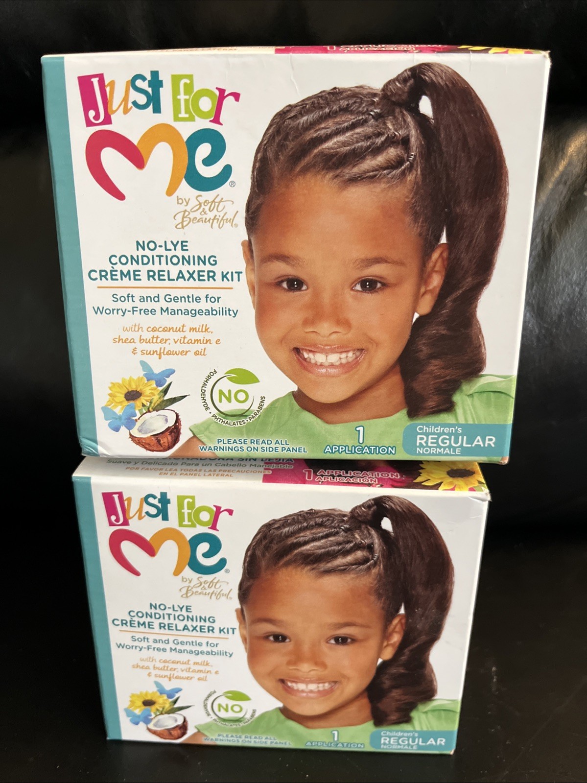 2 Just For Me No-Lye Conditioning Creme Relaxer Kit Coconut & Shea Regular NEW
