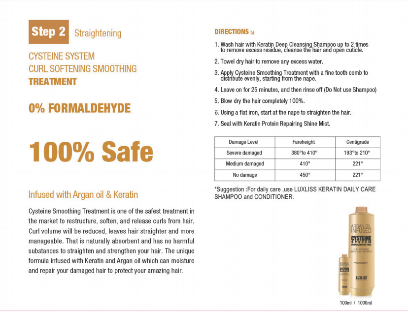 Cysteine System Curl Softening Smoothing Keratin Treatment Formaldehyde Free