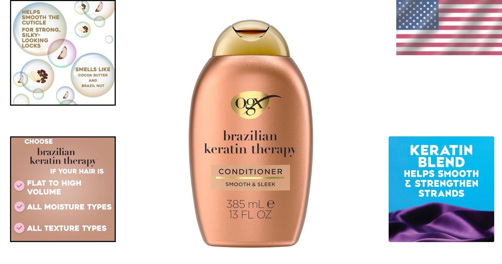 OGX Brazilian Keratin Conditioner Coconut Oil Hair Smoothing Sulfate Free Frizz