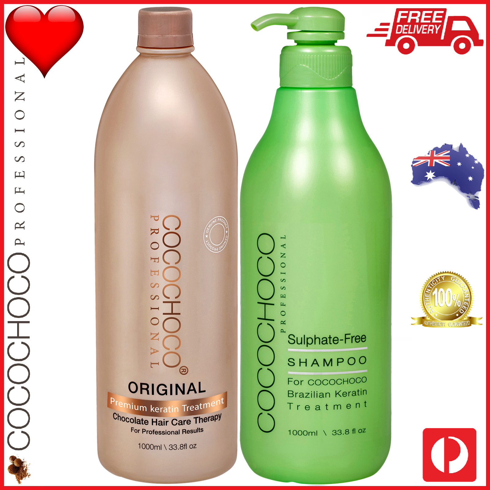 ❤❤ COCOCHOCO Pro ORIGINAL Keratin Treatment 1000ml + SULFATE FREE SHAMPOO 1L Kit