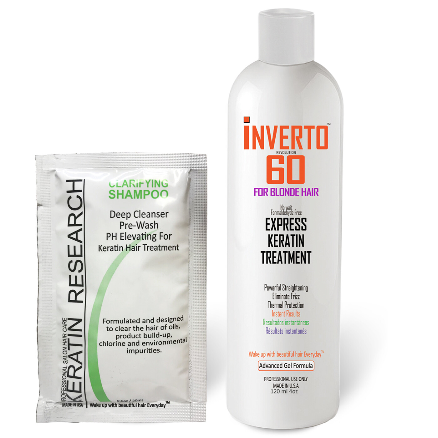 Formaldehyde-Free Inverto 60 for BLONDES Keratin Hair Treatment Starter Kit 4oz
