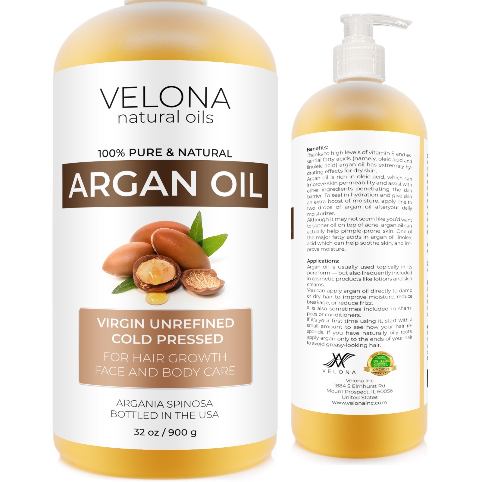 Velona Argan Oil – 32 oz | 100% Pure & Natural | Morocco Unrefined Cold Pressed