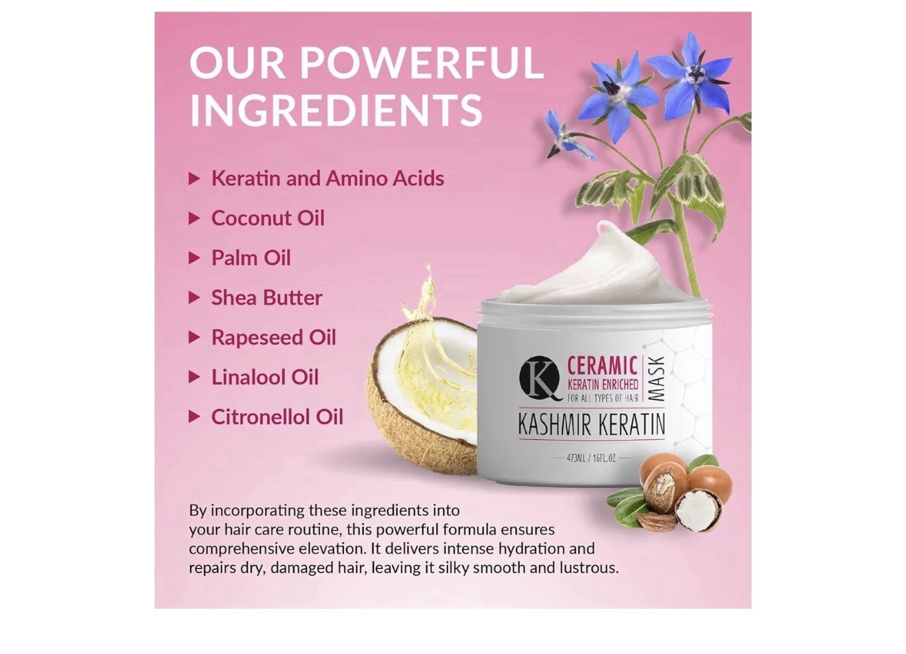 Kashmir Keratin hair mask Ceramic Mask For All Types of Hair 16 fl.oz
