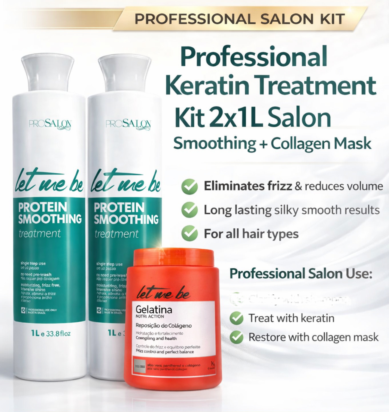 Kit 2 Brazilian Keratin Let Me Be Protein Smoothing 1L & Bio Restore Mask 1000ml