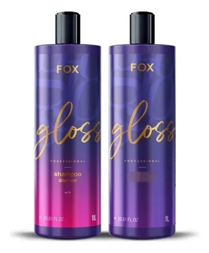 Kit Fox Gloss Professional 2x1L Treatment Keratin Brazilian 100% Liso Natural