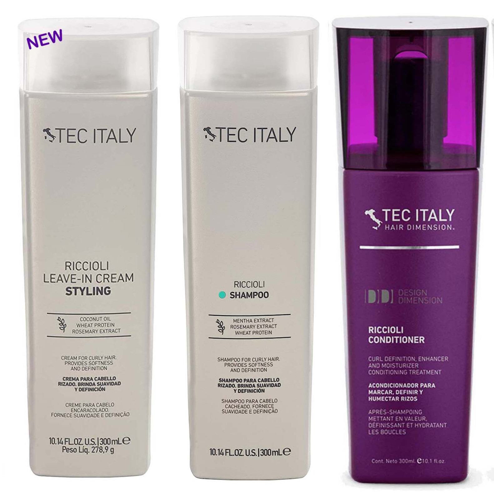 Tec Italy Riccioli Curl Care Trio – Shampoo, Conditioner & Leave in Cream 10.1oz