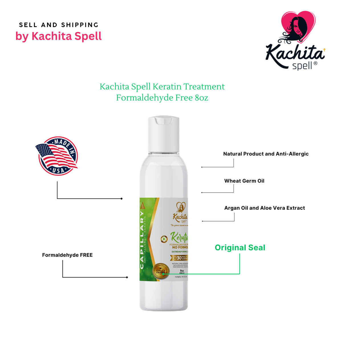 Kachita Spell Keratin FORMALDEHYDE FREE No Formol 8oz + HairBotox 16 oz