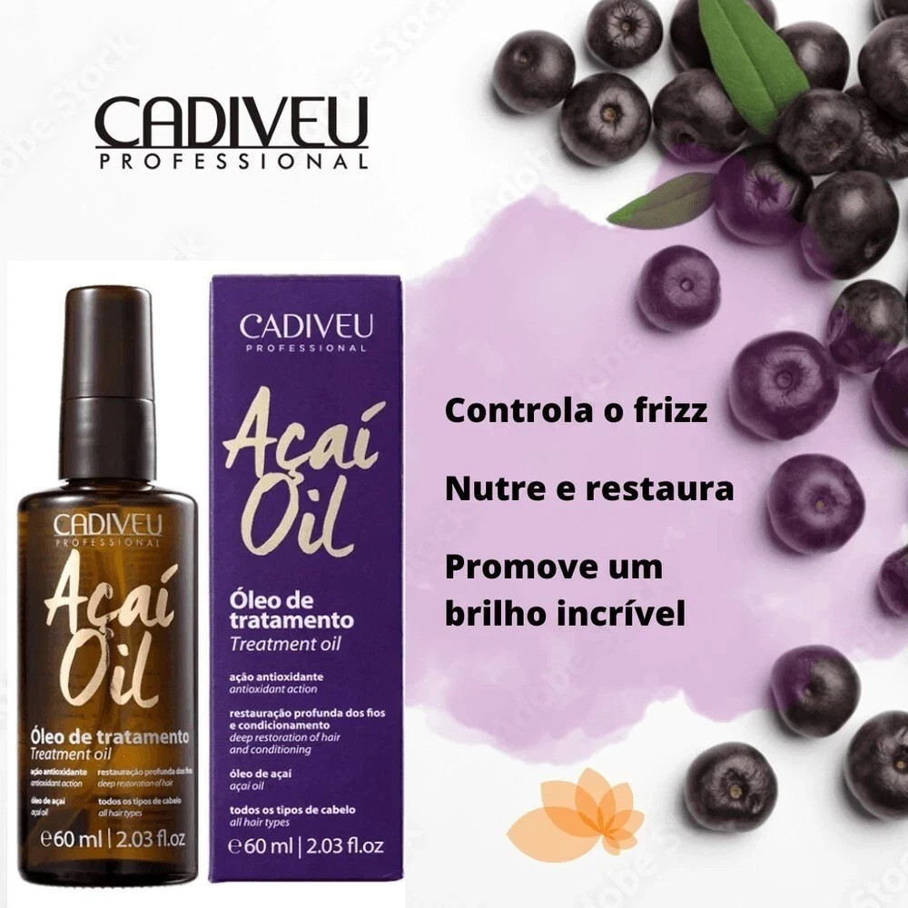 Kit 2x Cadiveu Acai Oil Treatment Antioxidant Action For All Hair Types 60 mL