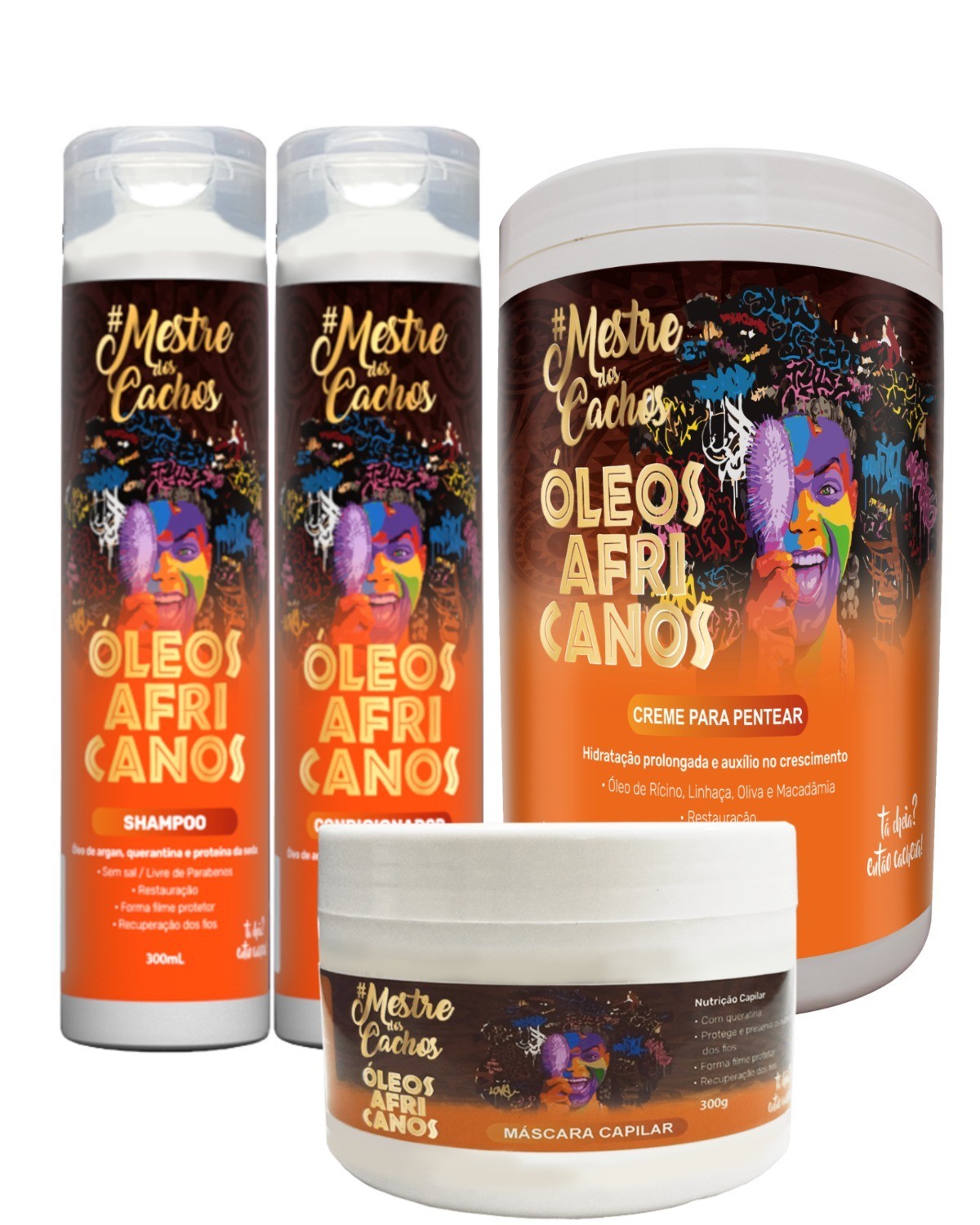 Kit Óleos Africanos 3x300ml + 1kg Mestre Dos Cachos / Linha Óleos Africanos
