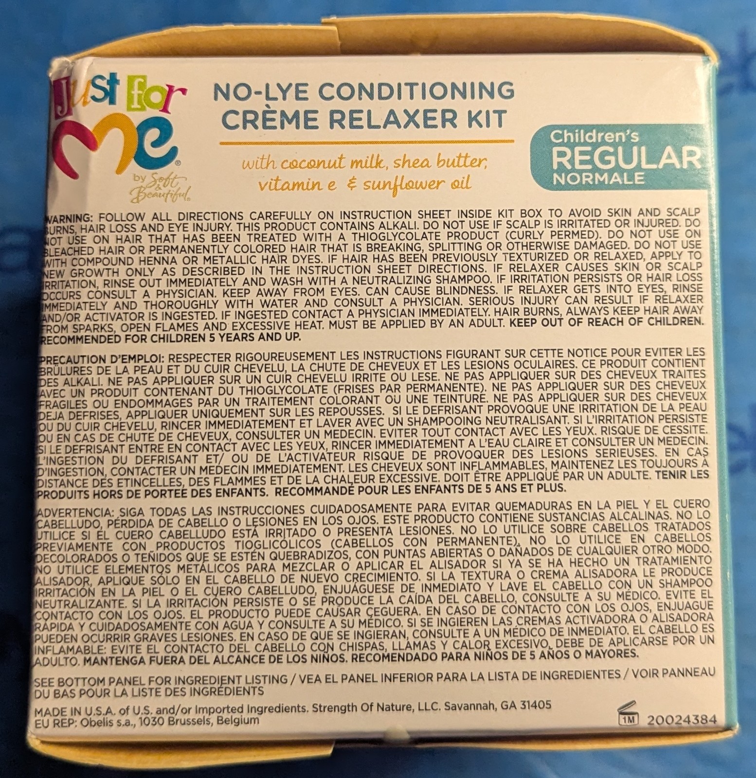 Just For Me No-Lye Regular Conditioning Crème Relaxer Kit 1 Application New