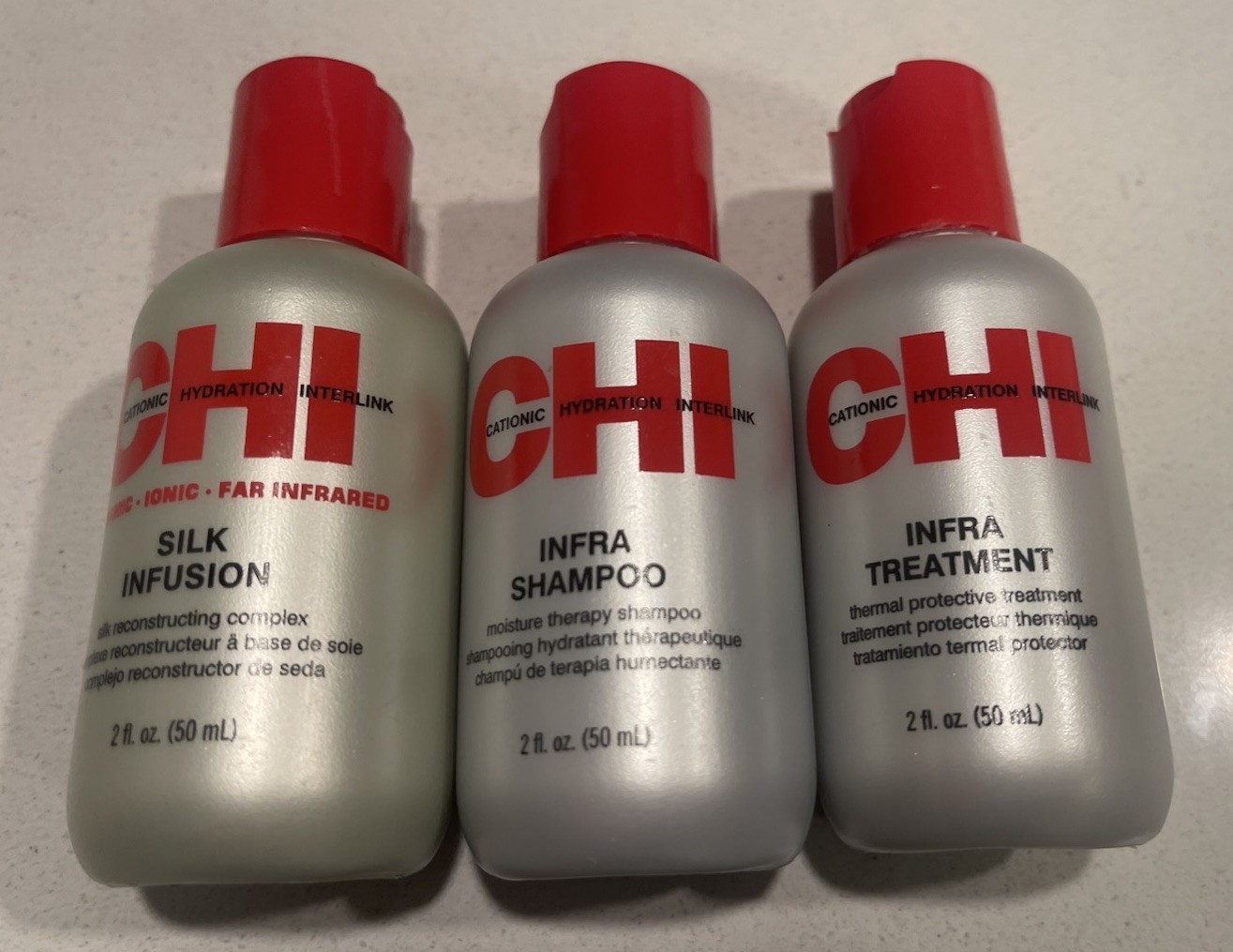 Set of 3 CHI Silk Infusion, Infra Shampoo, Infra Treatment 2oz(50ml) Each Bottle