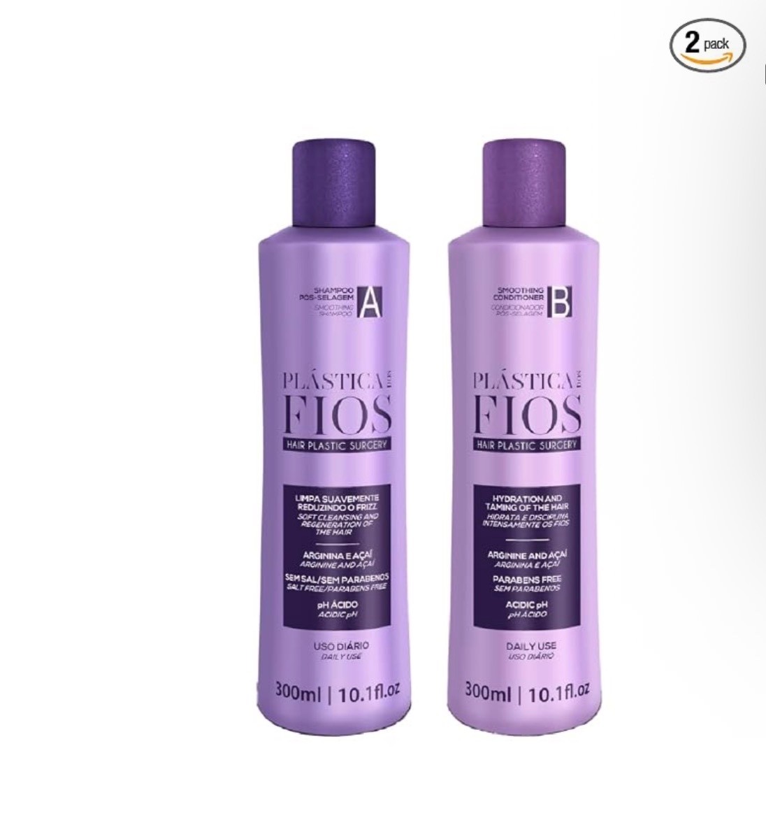 Plastica Dos Fios Keratin Shampoo & Conditioner Set 2x300ml Hair Smoothing