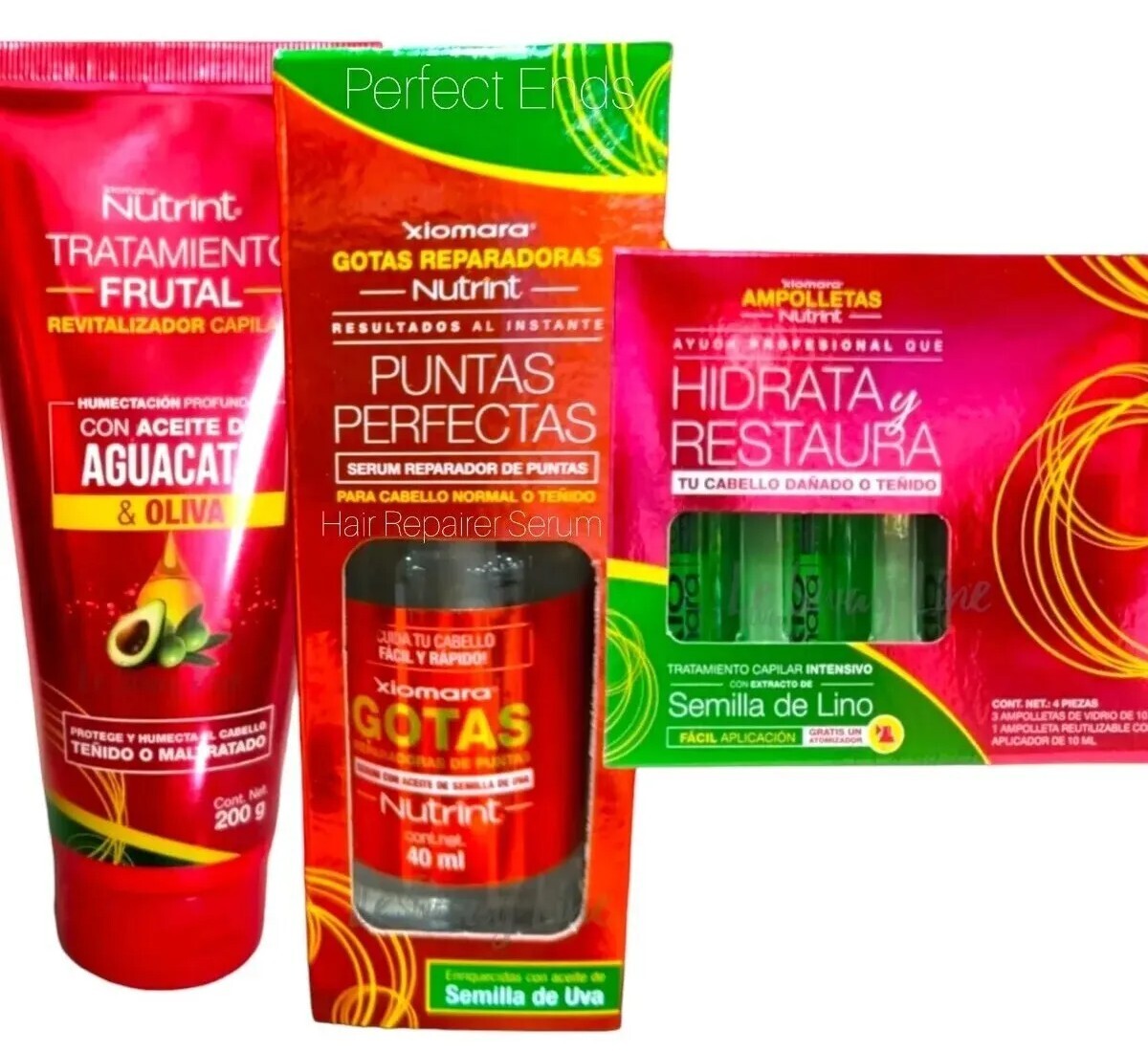 Xiomara Nutrint Kit Hidrata y Restaura Cabello Dañado puntas perfectas Uva(3pck)
