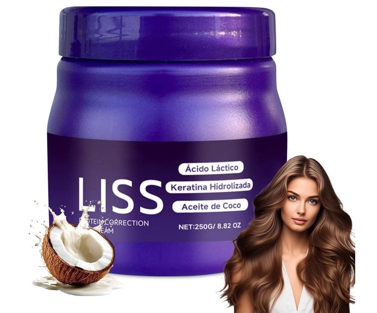 Liss Protein Correcting Cream 8.82 oz. Hair Straightener With Brush Sealed