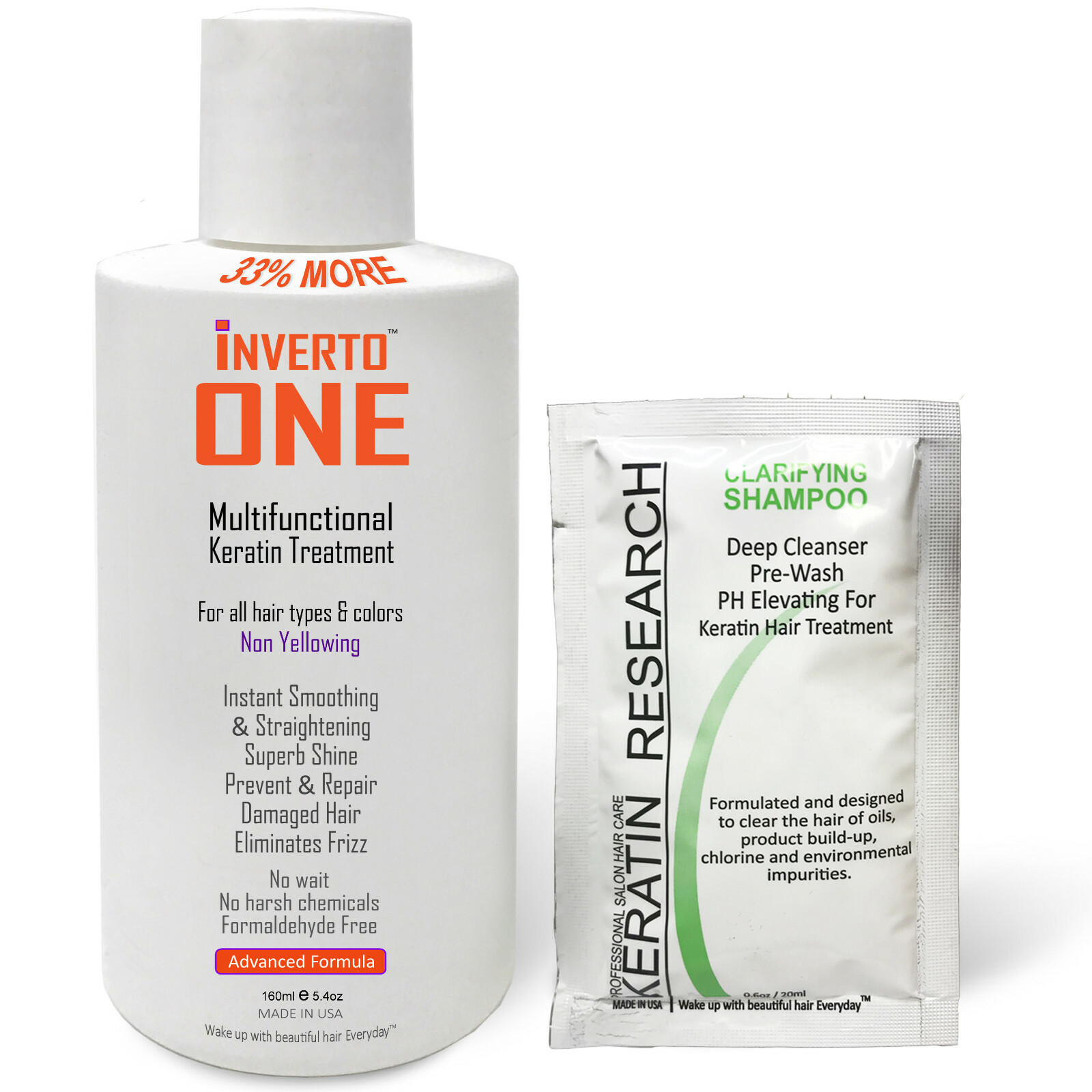 INVERTO ONE Brazilian Blowout Keratin Hair Treatment 160ml Kit paraben-free