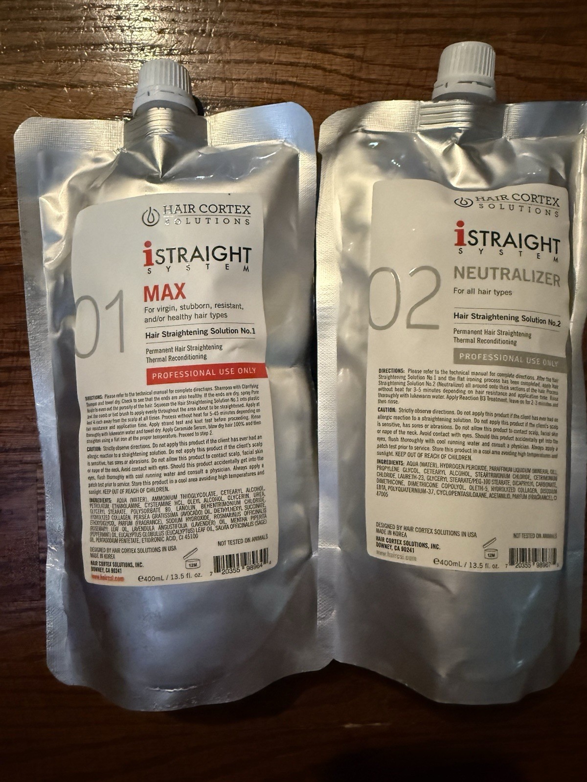 Innosys iStraight Max Hair Straightening 01 + Neutralizer 02 Each 400 ml No Box