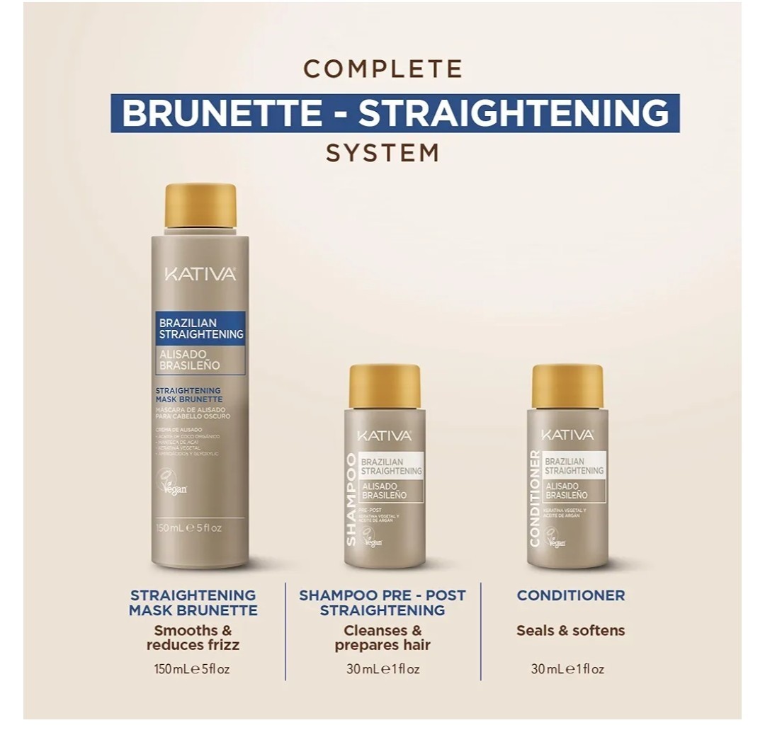 KATIVA Brazilian Keratin Hair Straightening Treatment Brunette, 12 Weeks Smooth